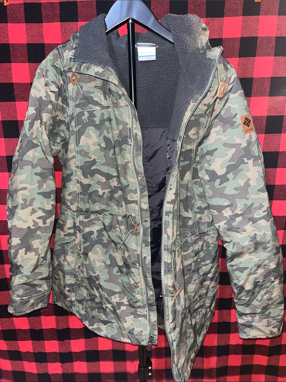Columbia Women’s Camouflage Rain Jacket with Sherpa Lining - Green Camo